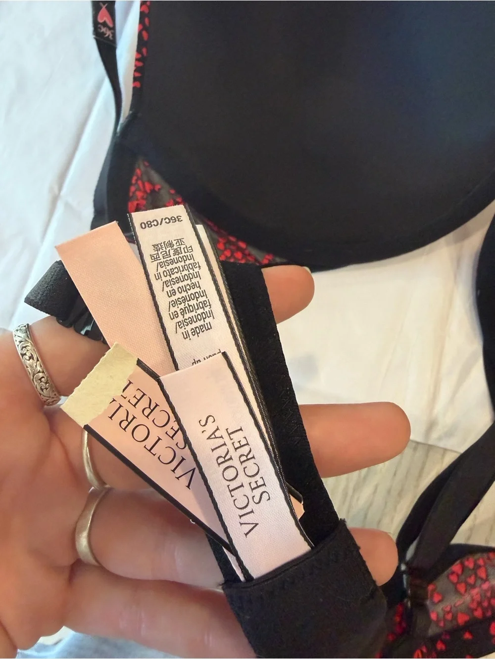 Victoria’s Secret Black & Red Heart Print Push-Up Bra